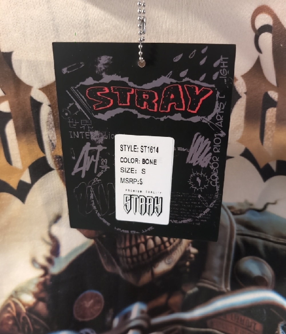 Stray Graphic Skull Motorcycle Hoodie in Cream and Black